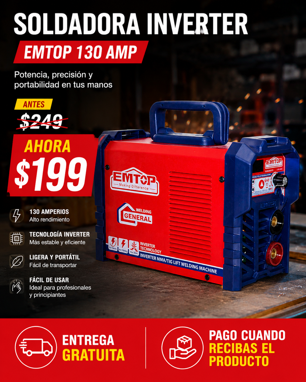 SOLDADORA INVERTER MINI, 130 AMPERIOS